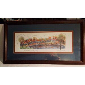 Framed D. Morgan Print "Cottage By The Lake" 1995 Art Cabin Cozy Fall Leaves